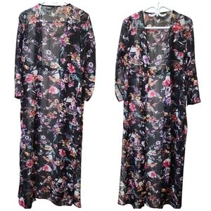[M]‎ Long Floral Sheer Women's Robe Size Medium